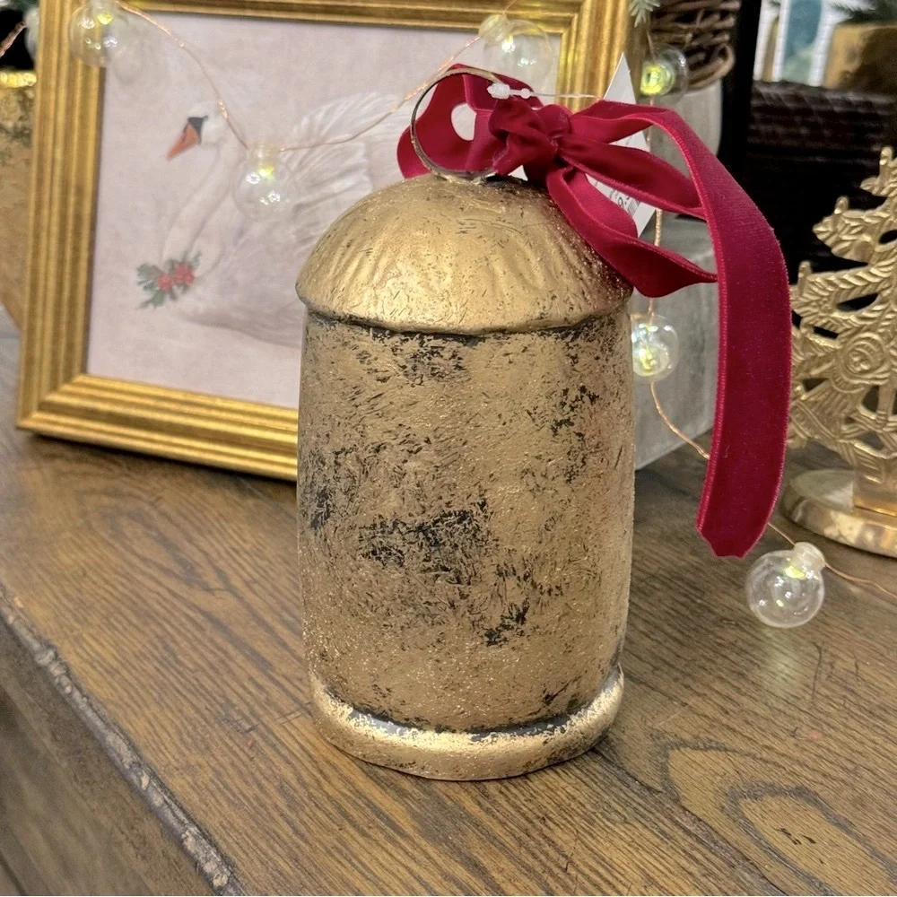ANTIQUE GOLD Christmas bell / 7.5” x3.5”